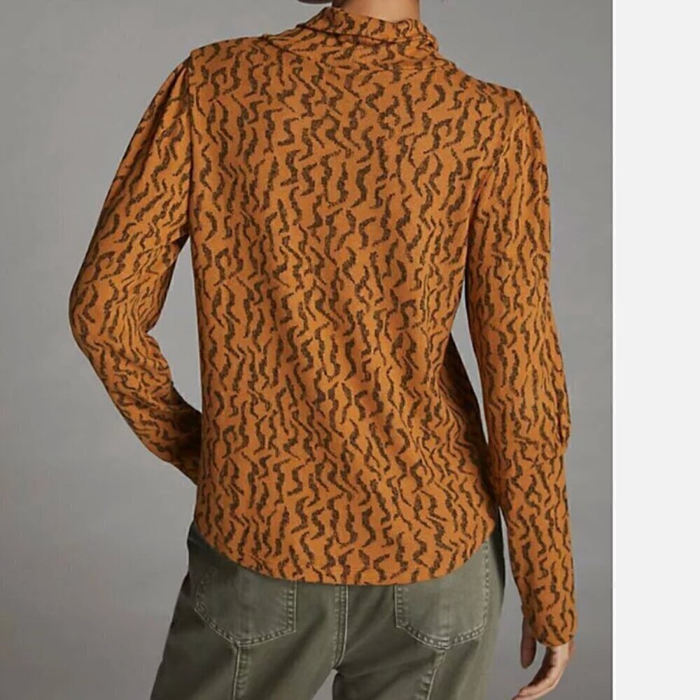 Anthropologie Puff Sleeve Printed Turtleneck Long Sleeve Top Women's Size Small - Picture 2 of 7